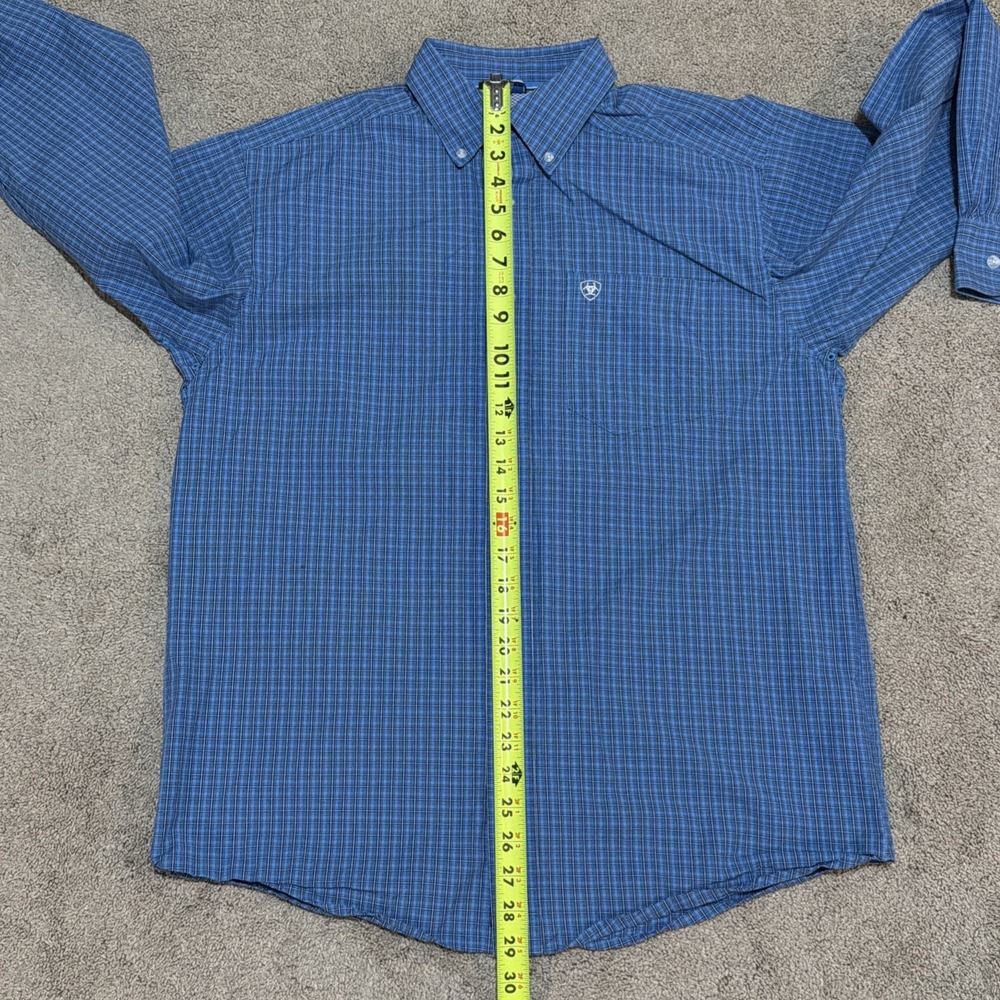 Ariat Pro Series Men's Button Down Shirt M Blue Plaid Long Sleeve Pocket - Picture 3 of 12